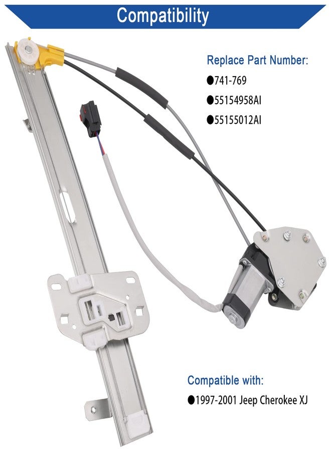 Obaee 741-769 Front Passenger Side Power Window Lift Regulator with Motor Compatible with Jeep Cherokee XJ 1997-2001 Replacement OEM 55154958AI - Image 2